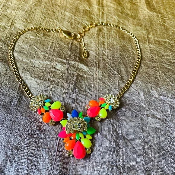 Signed AMRITA SINGH Neon Acrylic Necklace. Pink Green Orange Blue+Crystals, Rare - Picture 3 of 9